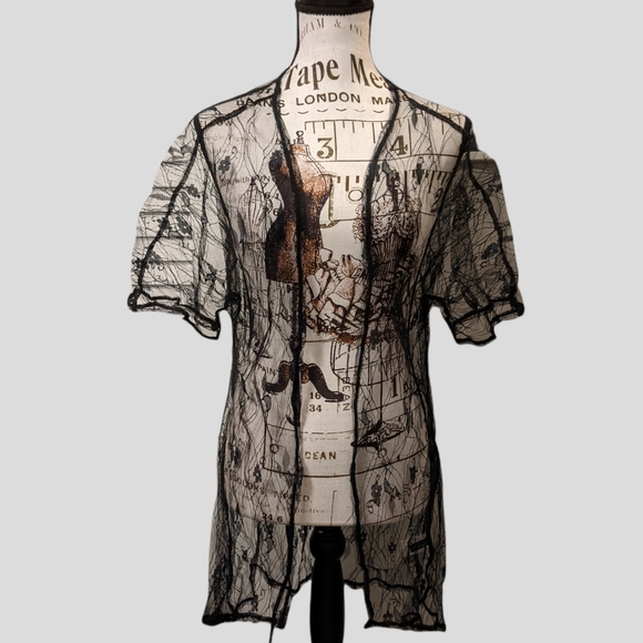 **SOLD** Open Front Sheer Embroidery Mesh Kimono - Picture 2 of 8